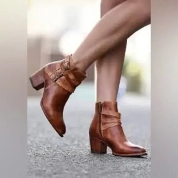 Bed Stu Begin Women's Cognac Dip Dye Leather Buckle Cobbler Ankle Boots Sz 7 - Picture 1 of 11